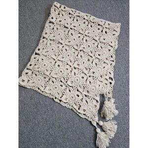 NWT Natural Life Crochet Cream Afghan Throw Acrylic Tassels Boho